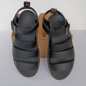 New Dr. Martens Blaire Hydro Leather Platform Sandal in Black RUN LARGE